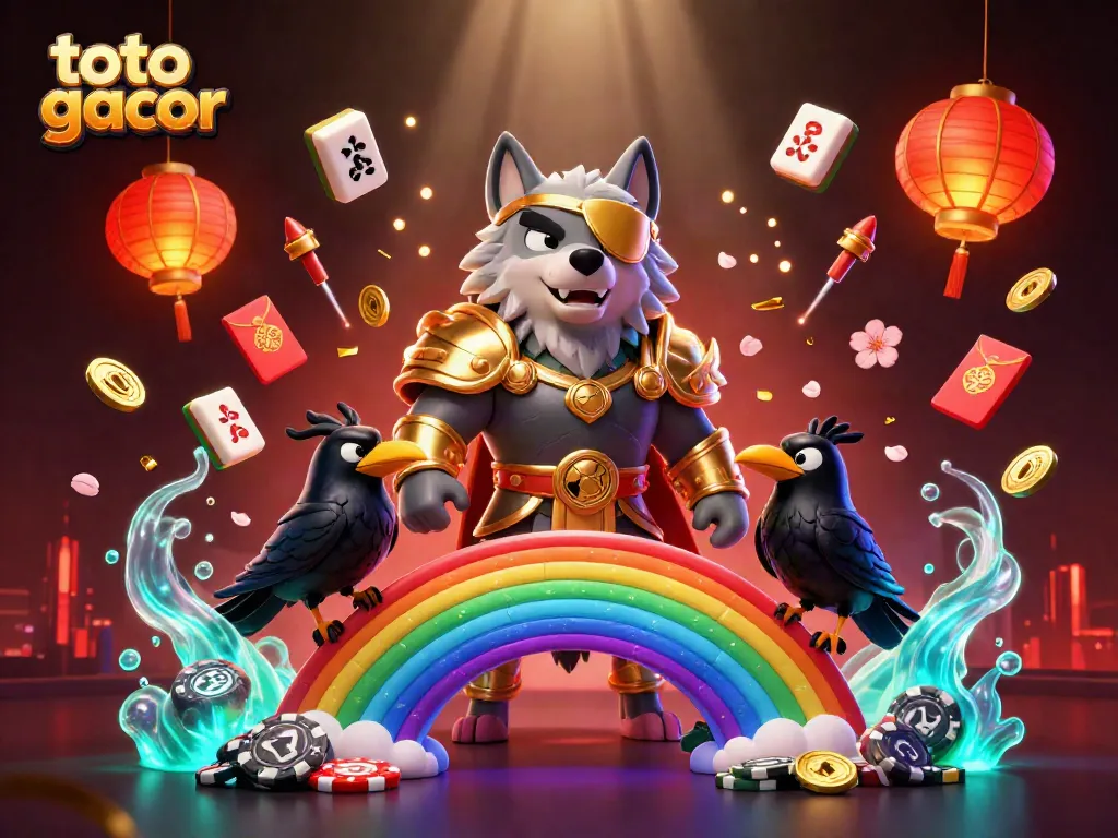 Engage with the vibrant scene of "toto gacor" as mystical characters celebrate with casino-themed elements.