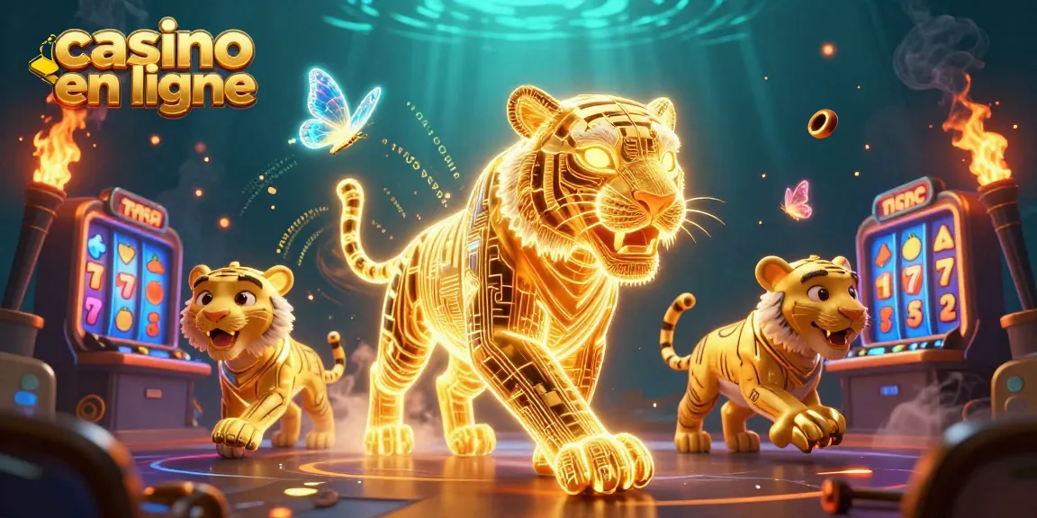 Découvrez casino en ligne : tigre doré et symboles de machines à sous dans un paysage numérique.