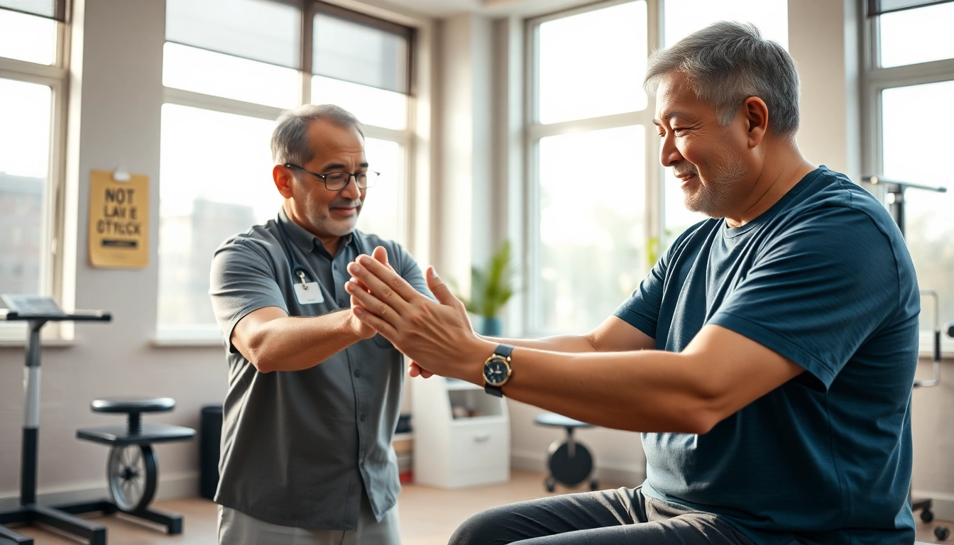 Therapist providing physiotherapy edmonton to patient in a modern clinic setting.