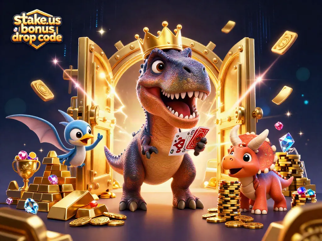 Unlock exciting offers with the stake.us bonus drop code in a vibrant casino-themed illustration.