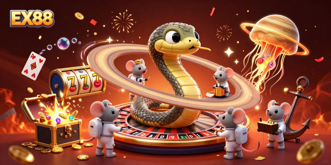 Experience the thrill of winning at EX88 casino with a vibrant 3D cosmic roulette scene.