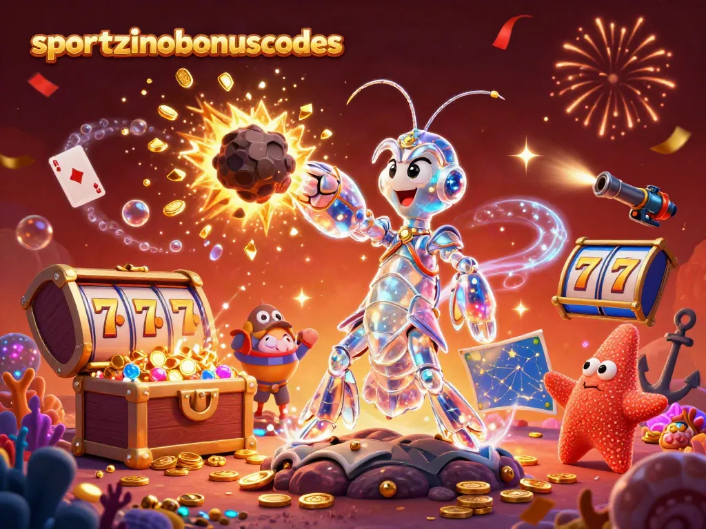 Engage with sportzinobonuscodes while exploring a vibrant 3D casino adventure featuring slot symbols and treasure.