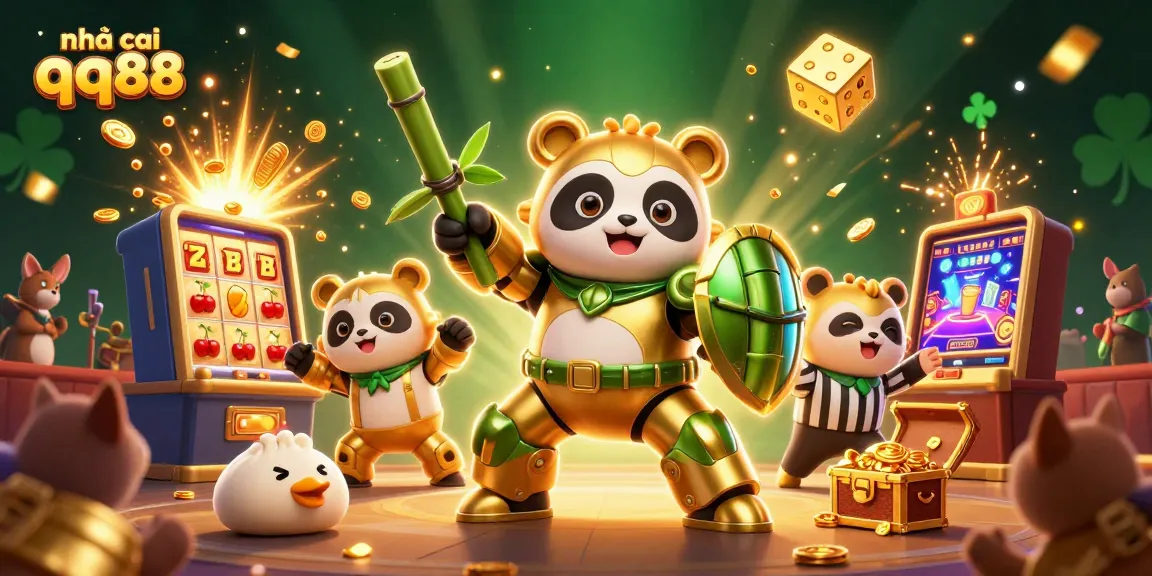 Engage in the excitement of nhà cái qq88 with a lively 3D illustration featuring playful casino elements and characters.