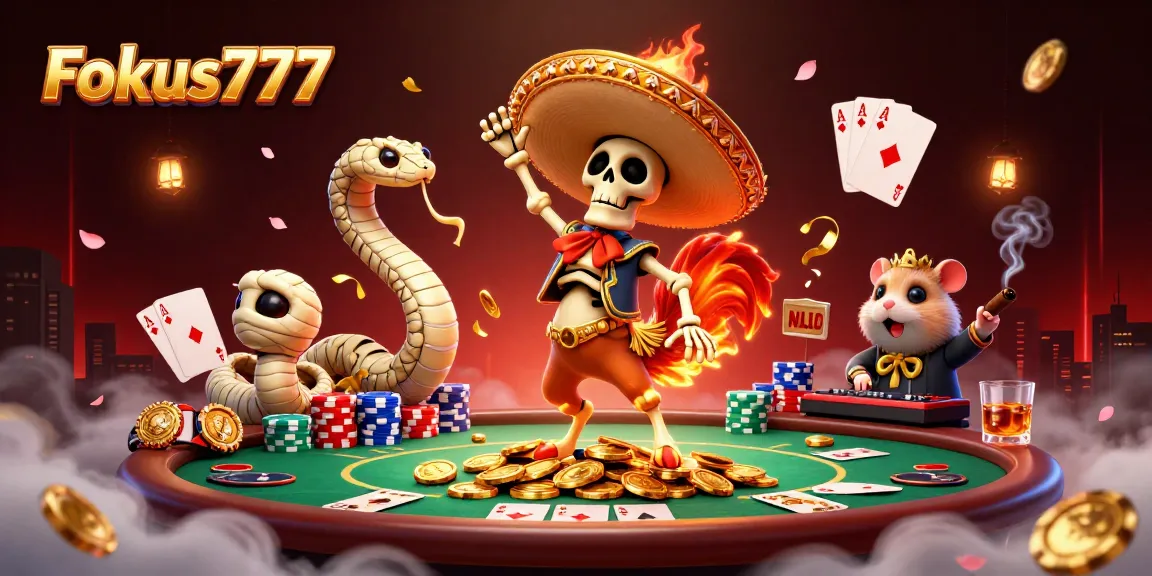 Experience thrilling wins at Fokus777 with vibrant casino-themed 3D illustration capturing action and excitement.