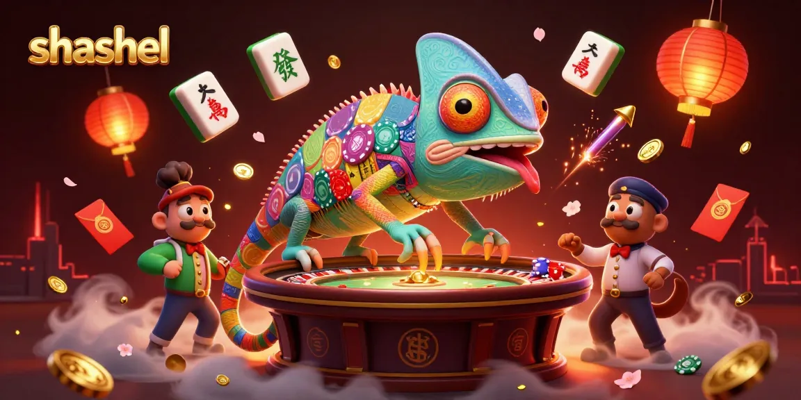 Shashel's dynamic casino scene features a chameleon owner and vibrant gambling elements.