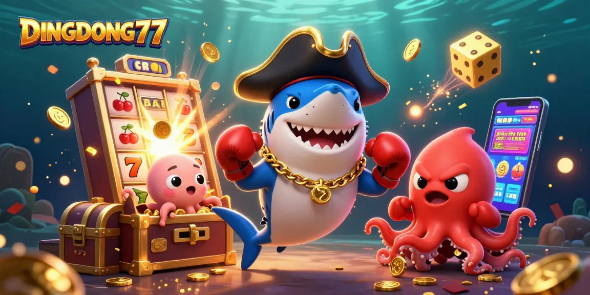 DINGDONG77 brings the excitement of a jackpot with a 3D pirate shark and friends!