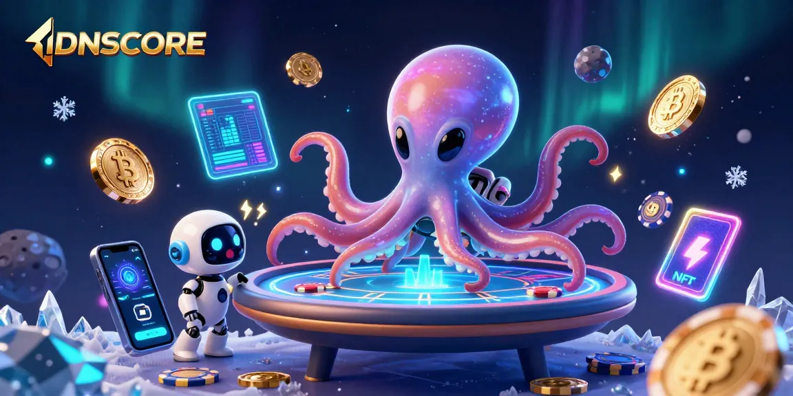 Enjoy thrilling casino plays at IDNSCORE with a lively 3D gaming illustration featuring an alien octopus