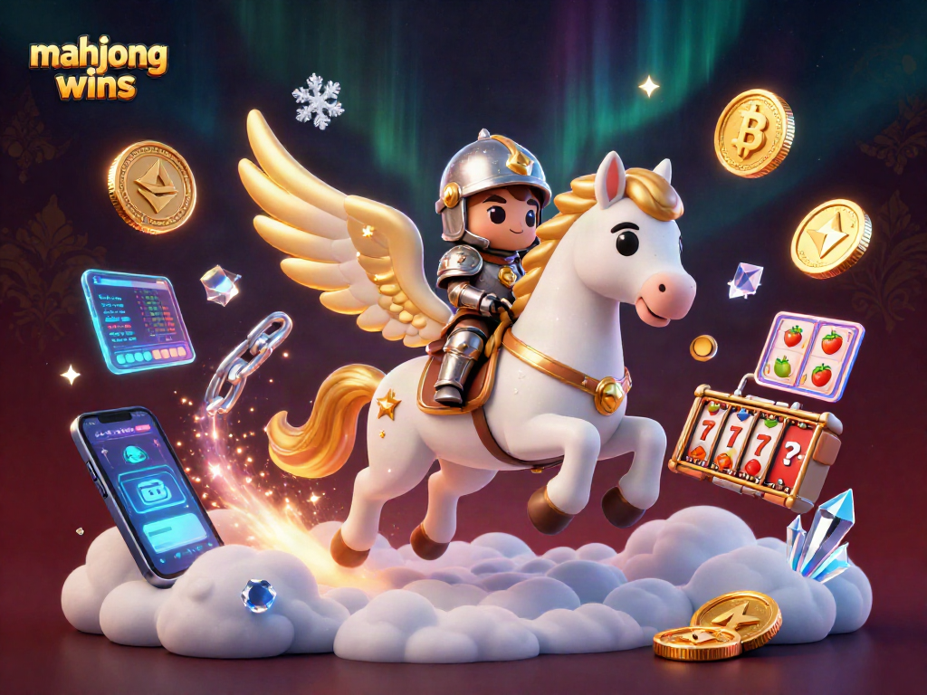 Engaging scene highlighting mahjong wins with a celestial horse and knight among vibrant casino elements.