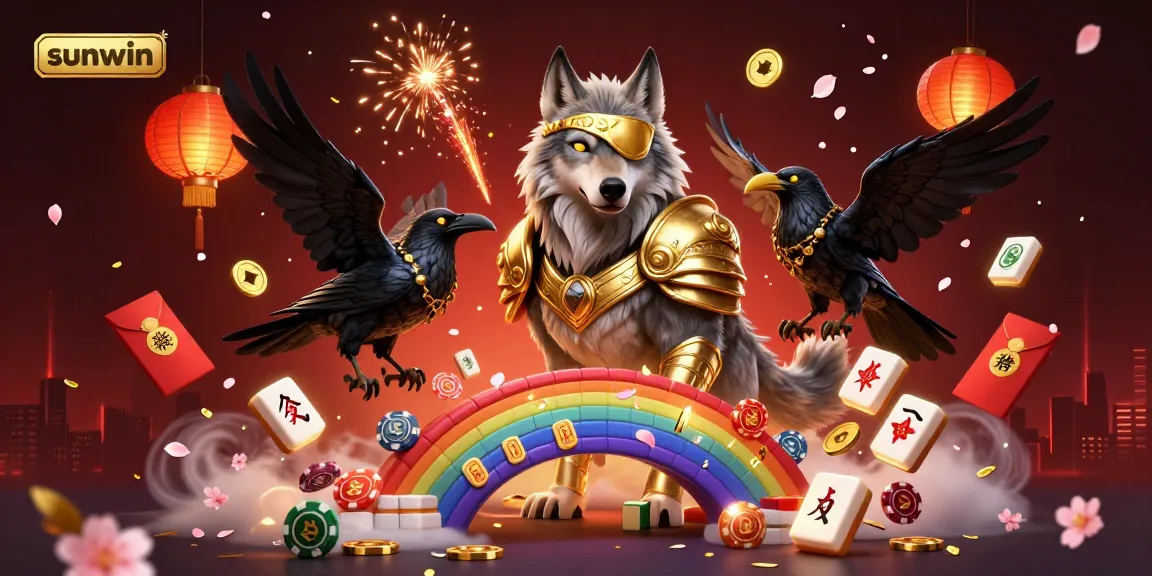 Experience the thrill of sunwin with Odin and ravens, surrounded by vibrant casino elements.