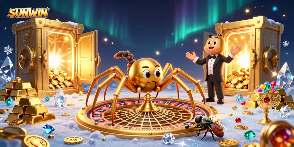 SUNWIN players spin the golden roulette web amidst treasures, highlighting advanced betting action.