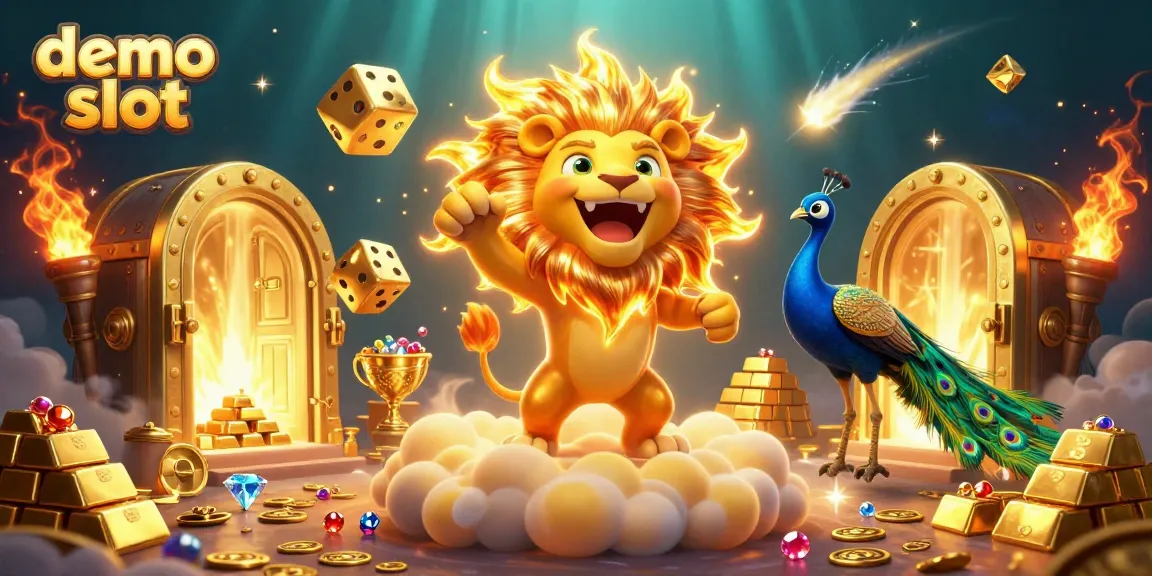 Play demo slot games with excitement around a roaring sun lion and golden treasures.