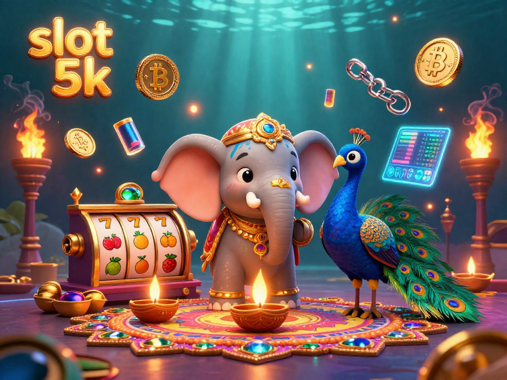 Experience fun and excitement with slot 5k in a vibrant 3D casino illustration featuring colorful characters and elements.