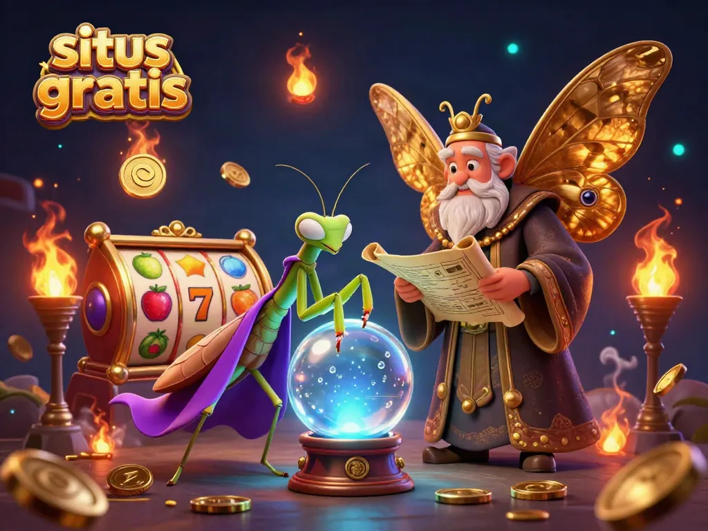 Engage with situs slot gratis, featuring dynamic slot reels, fortune teller characters, and mystical elements.