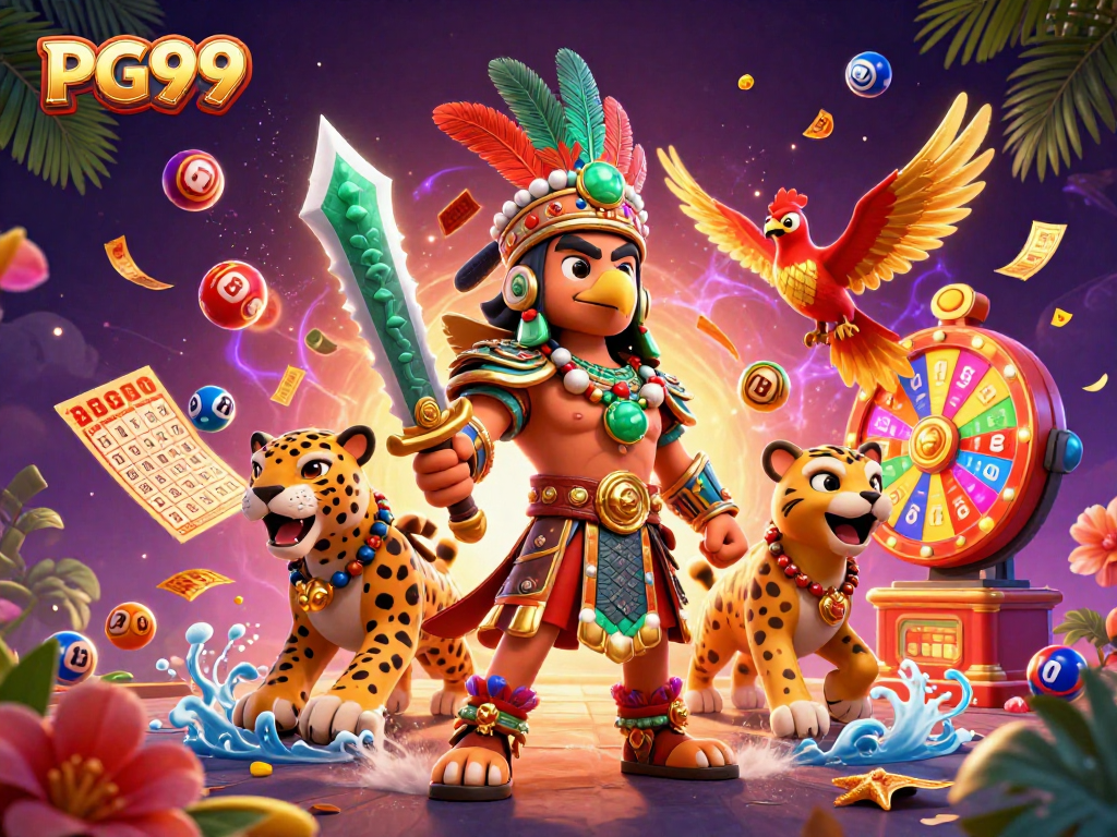 Win big with PG99 in this vibrant and dynamic lottery-themed 3D illustration.