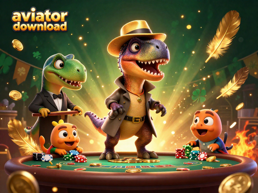 Aviator download brings excitement as a velociraptor card counter conspires at a blackjack table.