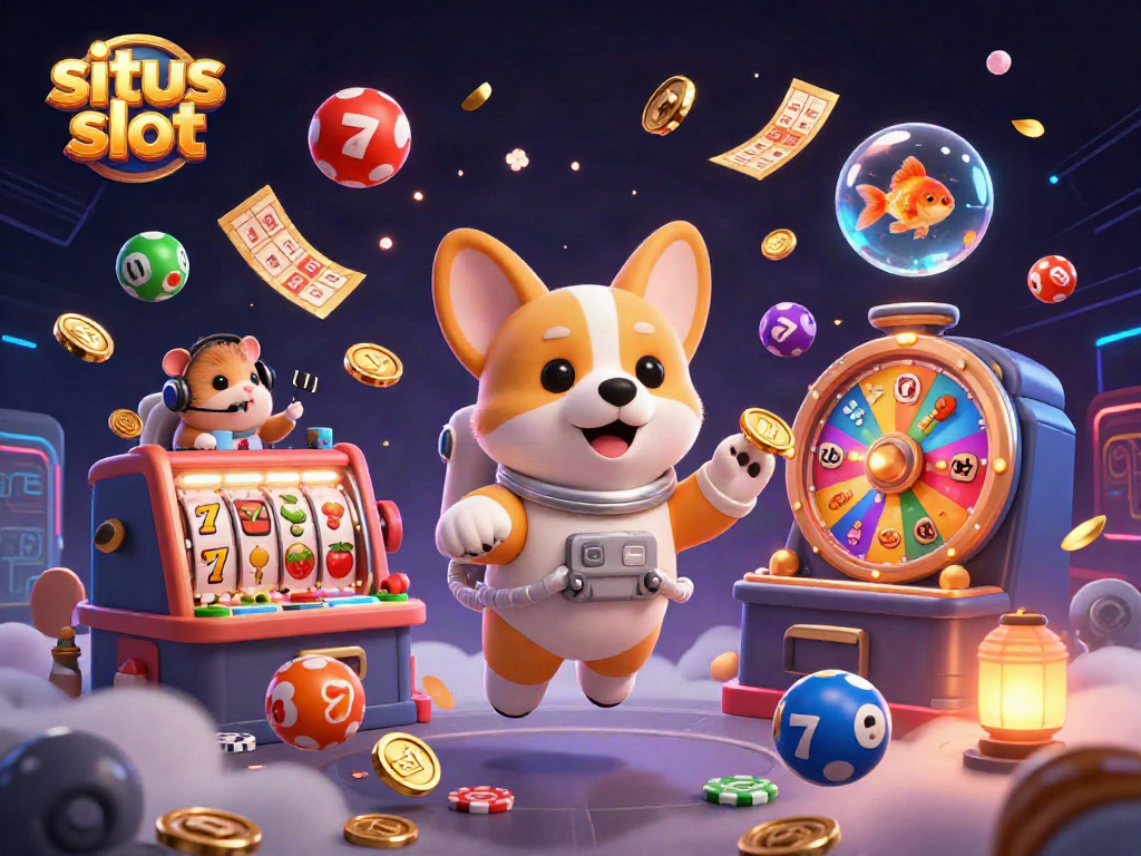 Engage with situs slot in this vibrant 3D illustration featuring a space casino with an astronaut corgi.
