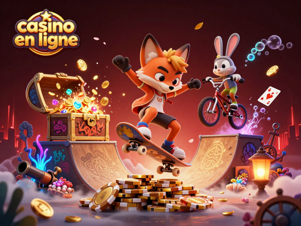 Jouez au casino en ligne avec des célébrations vives, des personnages de dessin animé et des éléments de jeu captivants.