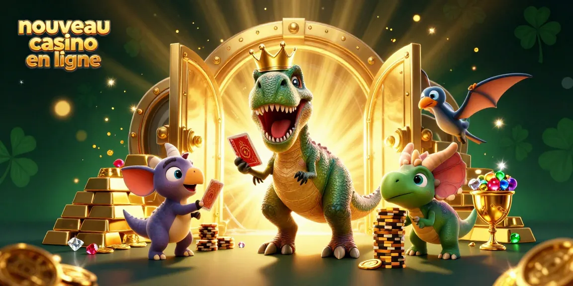 Profitez du nouveau casino en ligne avec un T-Rex et des jeux captivants entourés de trésors.