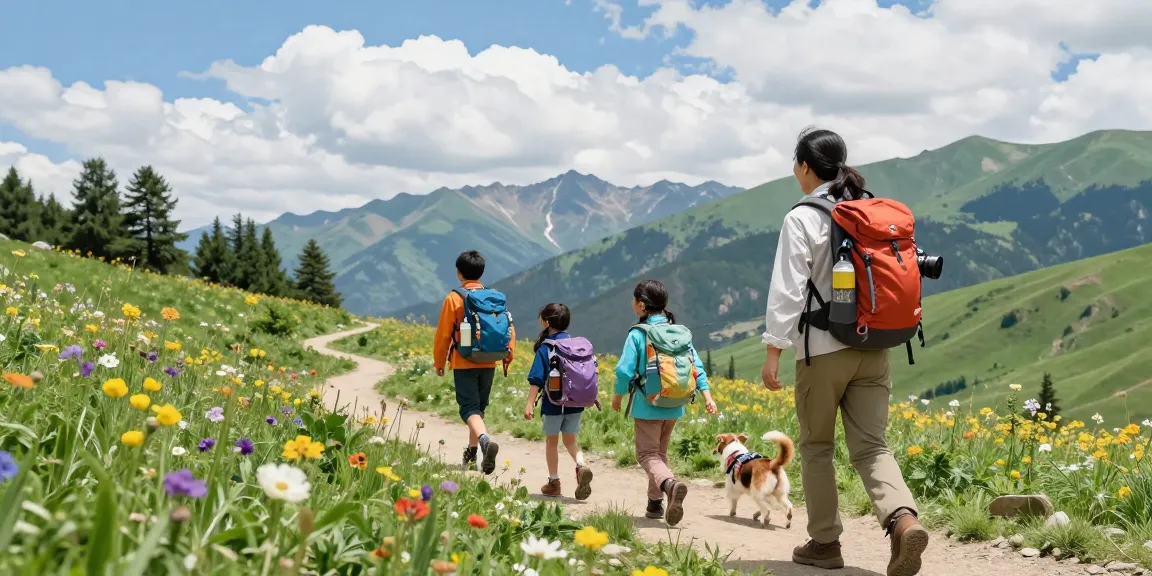 Family enjoying a hiking adventure in nature, capturing the spirit of mantra88.