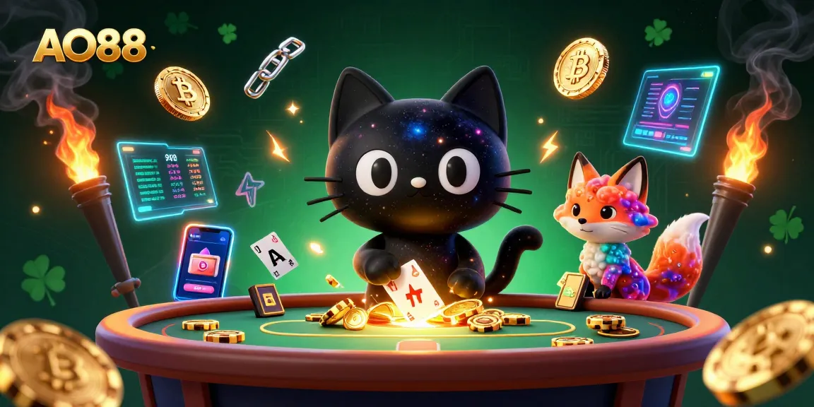 Experience thrilling gameplay at AO88 with our 3D cosmic casino scene showcasing unique characters.