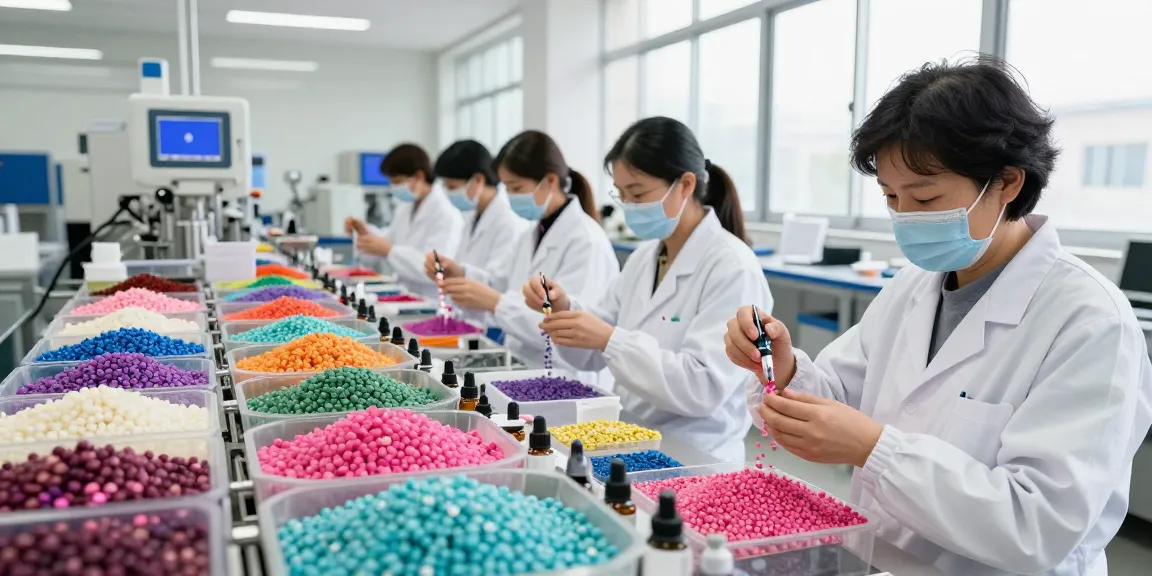 Fragrance Beads Manufacturer producing colorful fragrance beads with skilled workers in a vibrant manufacturing setting.