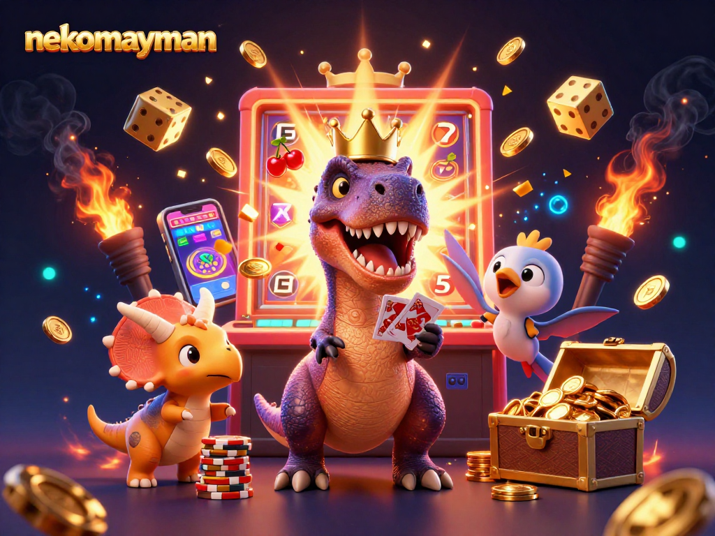 NekoMayman slot game features vibrant characters engaging in a jackpot celebration with fun gaming elements.
