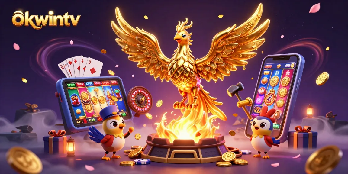 Bet on exciting moments with OKWINTV featuring a golden phoenix and dynamic casino elements