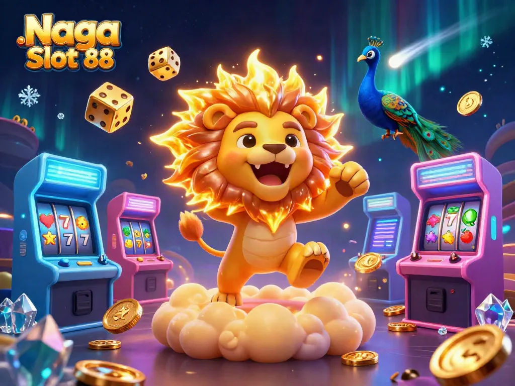 Experience the excitement of Naga Slot 88 with vibrant casino elements and dynamic characters.