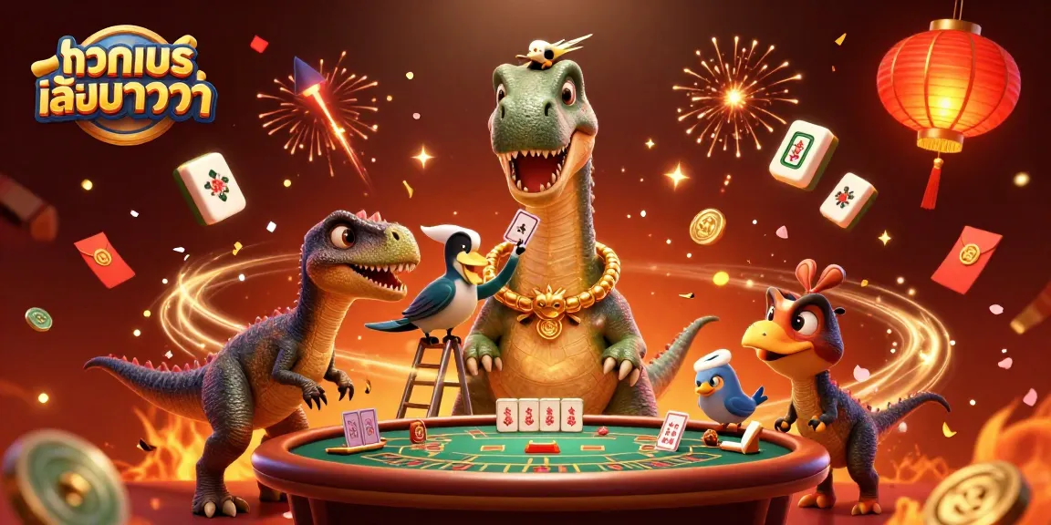 Engage in ทดลองเล่นบาคาร่า with a captivating 3D casino scene featuring lively characters and festive elements.