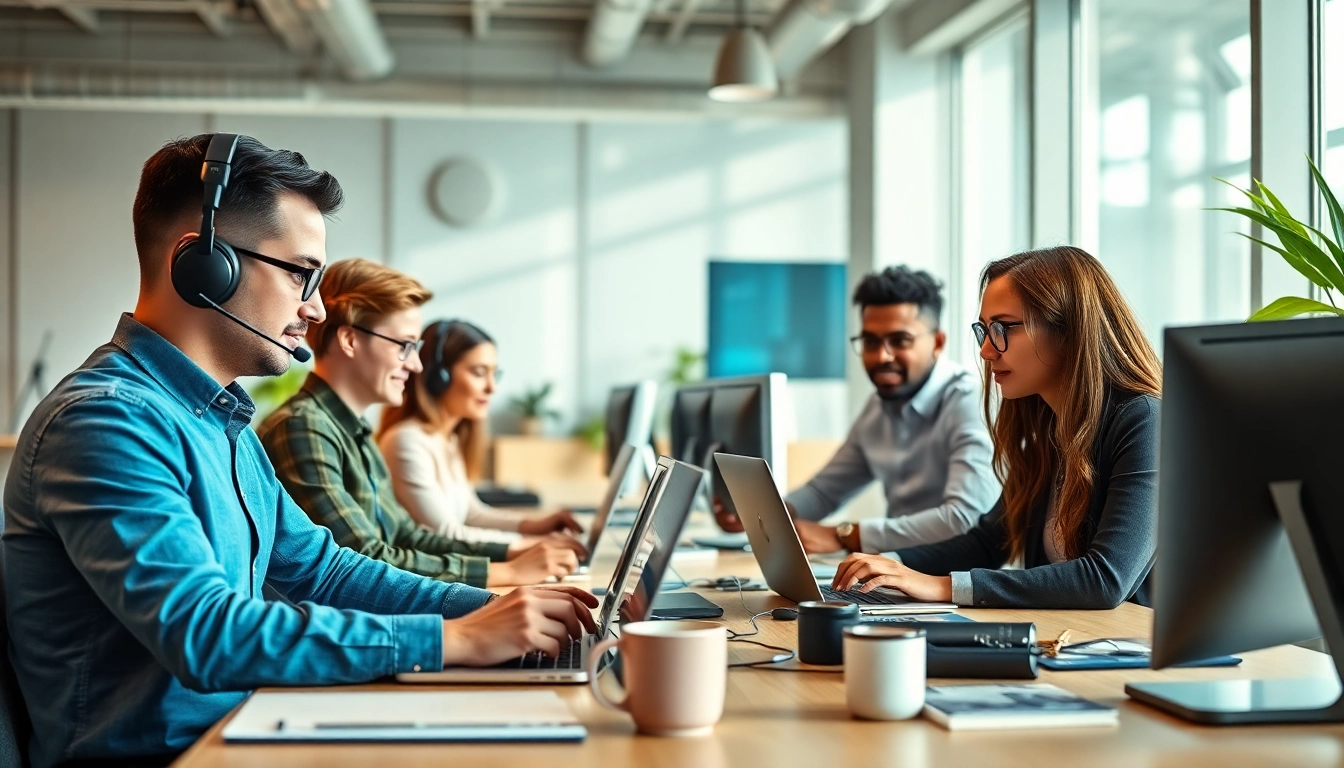 Empowered small business IT support team collaborating in a modern office environment.
