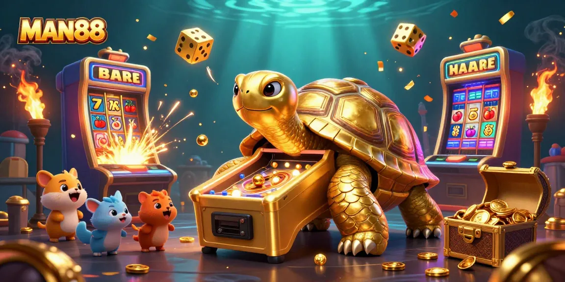 Join the excitement at MAN88 with golden slots and animated characters celebrating winnings.