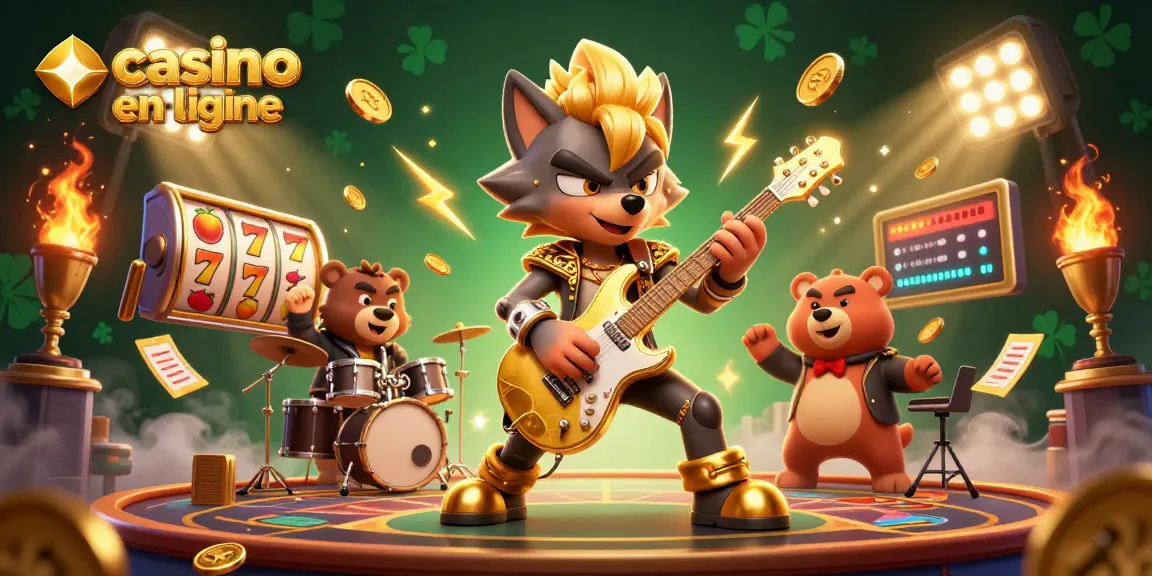 Vivez l'excitation d'un casino en ligne avec un loup rock star, une scène dynamique et des machines à sous.