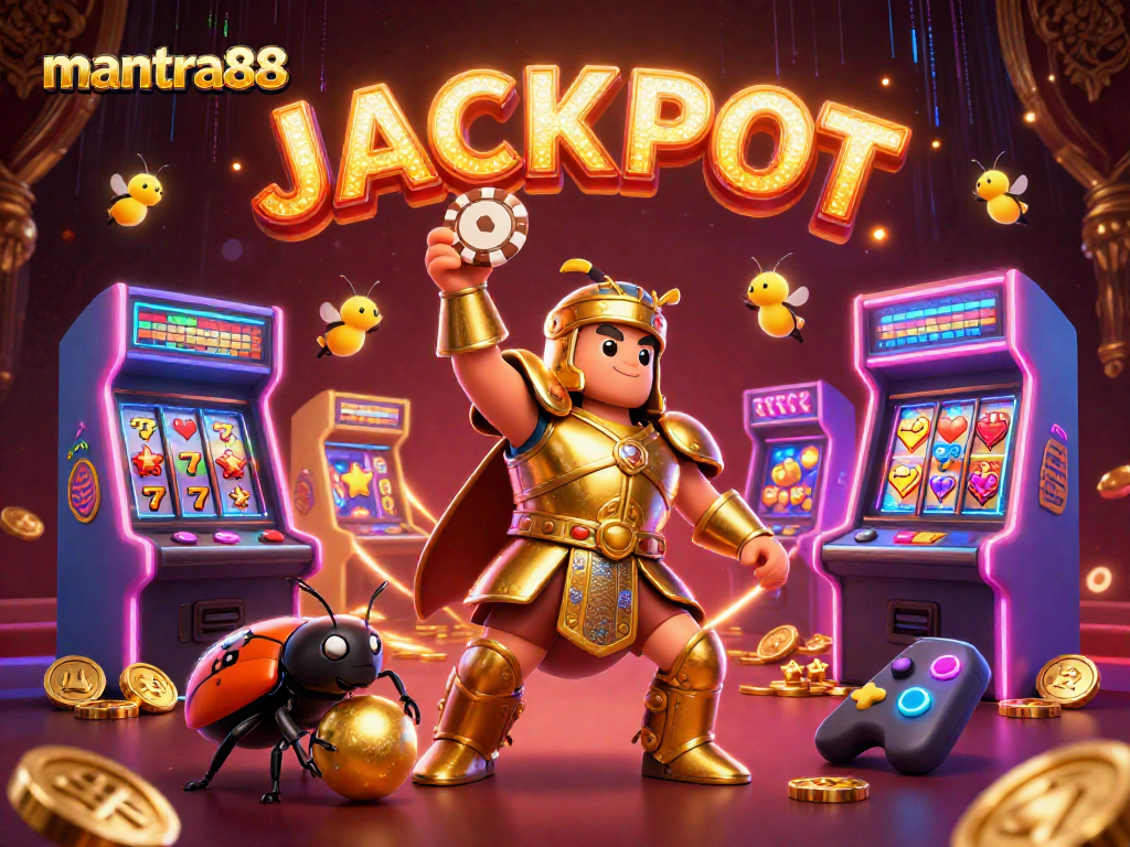 Experience thrilling wins with mantra88 as bold characters celebrate a jackpot in a vibrant casino scene.