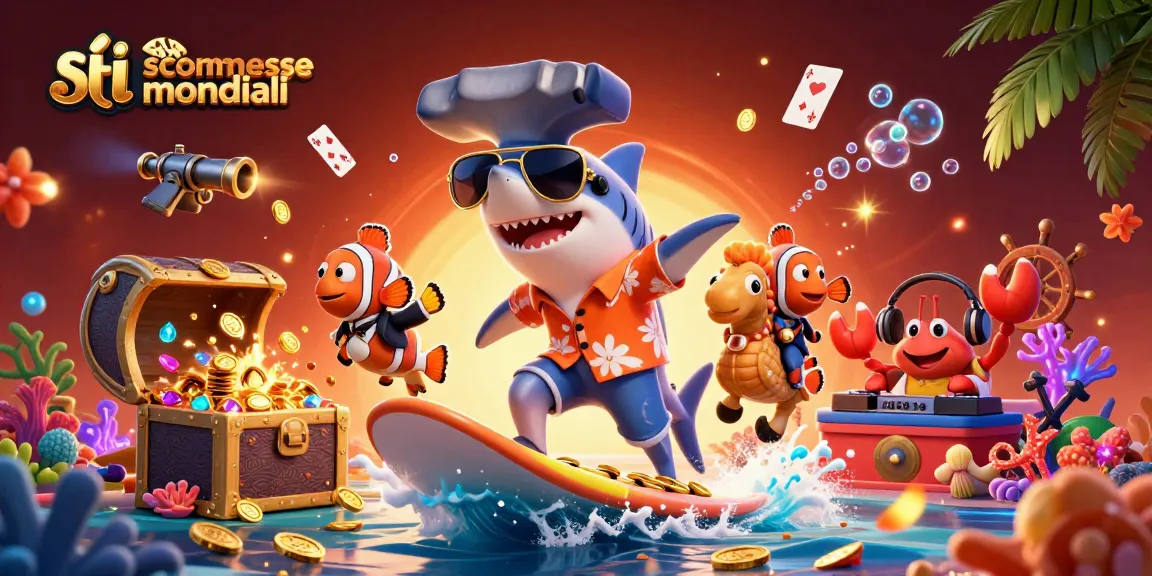 Siti scommesse mondiali in un'illustrazione 3D, con squali e coralli che evidenziano le scommesse