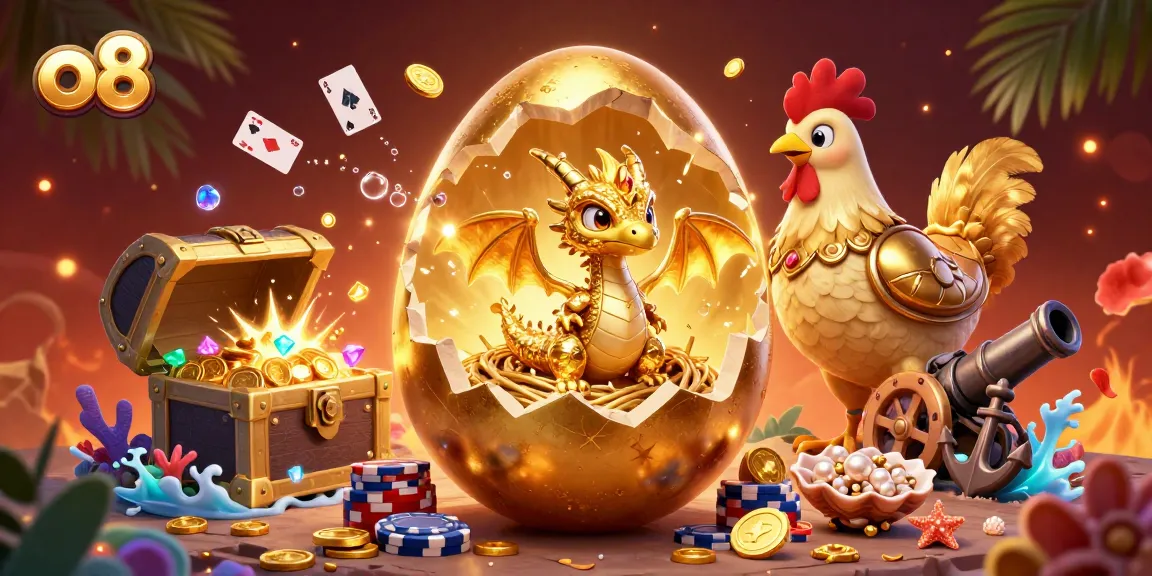 Reveal treasures in the thrilling world of o8, where a crystallized gold dragon guards poker chips amidst an ocean of excitement.