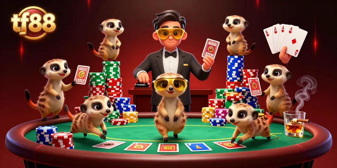 Experience the vibrant casino world of tf88, where meerkats deal cards and sneak chips in a playful setting.