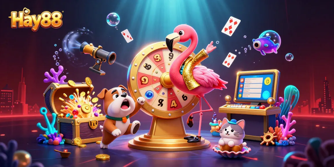 Experience exciting gaming at Hay88 with a vibrant illustration of animated casino fun.