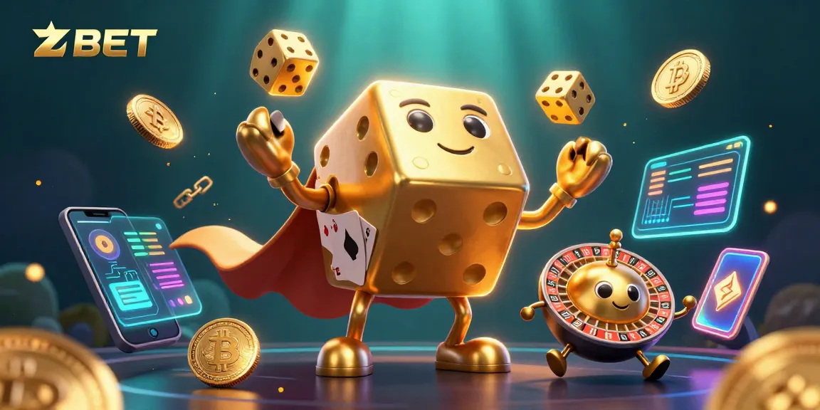 Experience thrilling rewards with ZBET's dynamic gaming atmosphere featuring 3D characters and cryptocurrency elements.