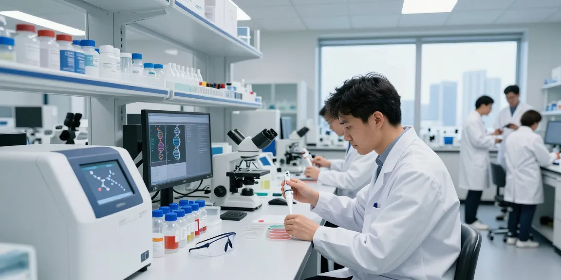 MiraviGLP scientist analyzing samples in advanced biotech research lab.