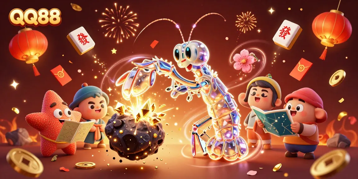 Engage in exciting gameplay with QQ88's vibrant atmosphere, showcasing casino elements and galactic characters.