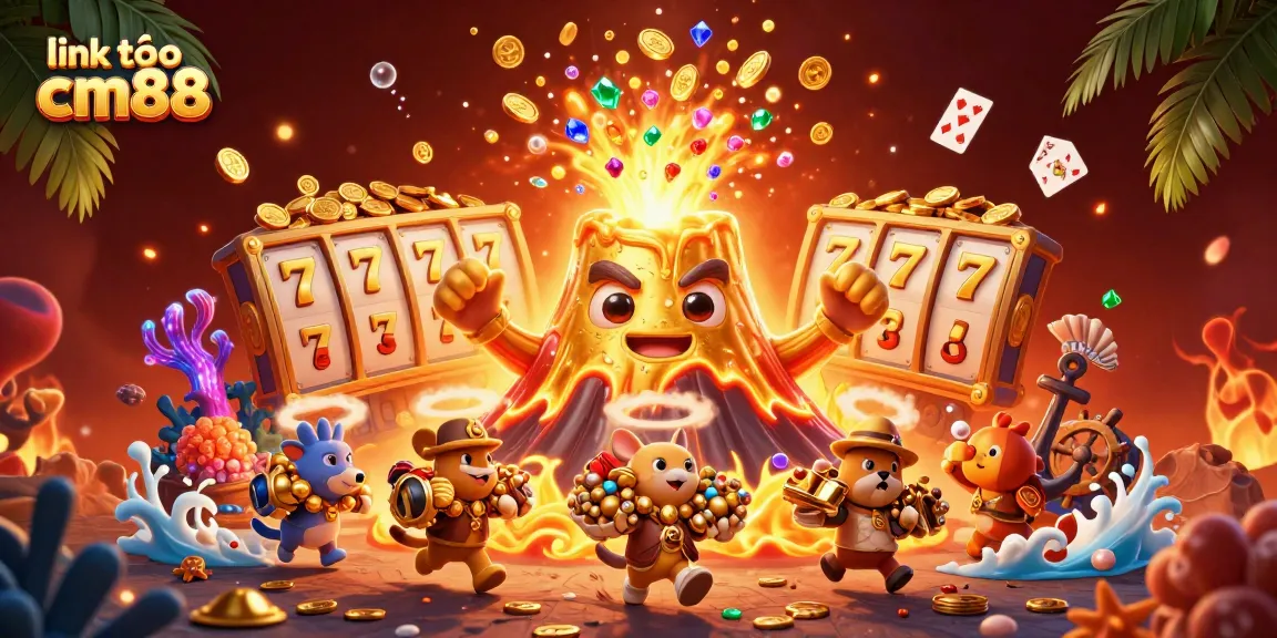 Spin the slot reels with excitement and treasures in this vibrant casino scene at link vào cm88.