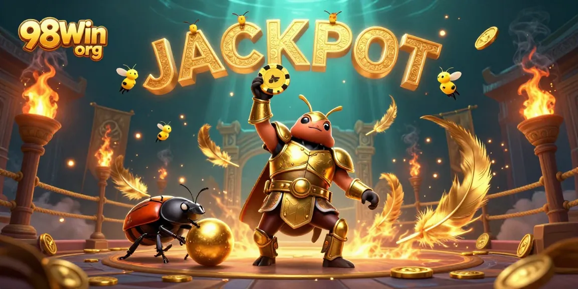 Engage with thrilling games at 98Win org, featuring a 3D hercules beetle championing the jackpot.