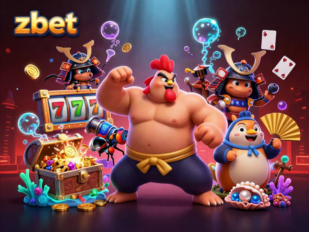 Experience thrilling gaming at zbet with dynamic slot reels and vibrant casino elements in a lively scene.