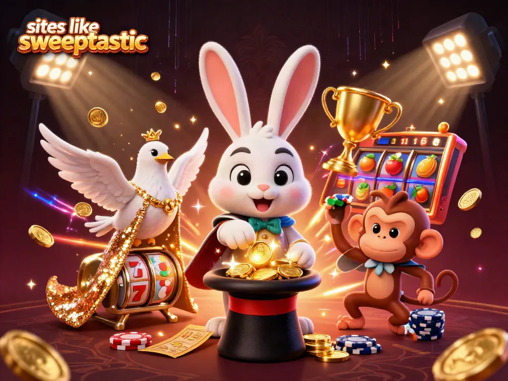Play and win at exciting sites like sweeptastic with golden coins and vibrant casino elements!