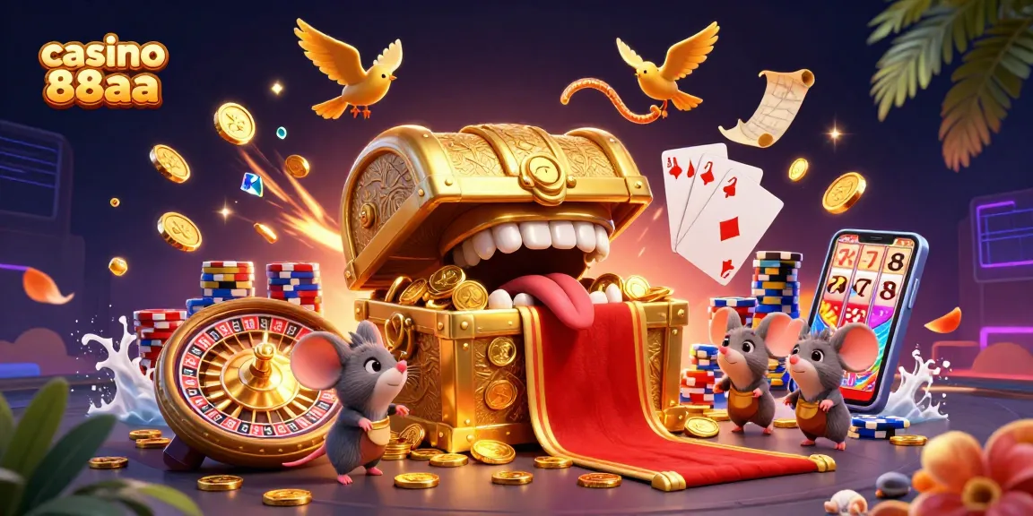 Engage in thrilling gameplay at casino 88aa with a dynamic illustration of wealth and excitement.