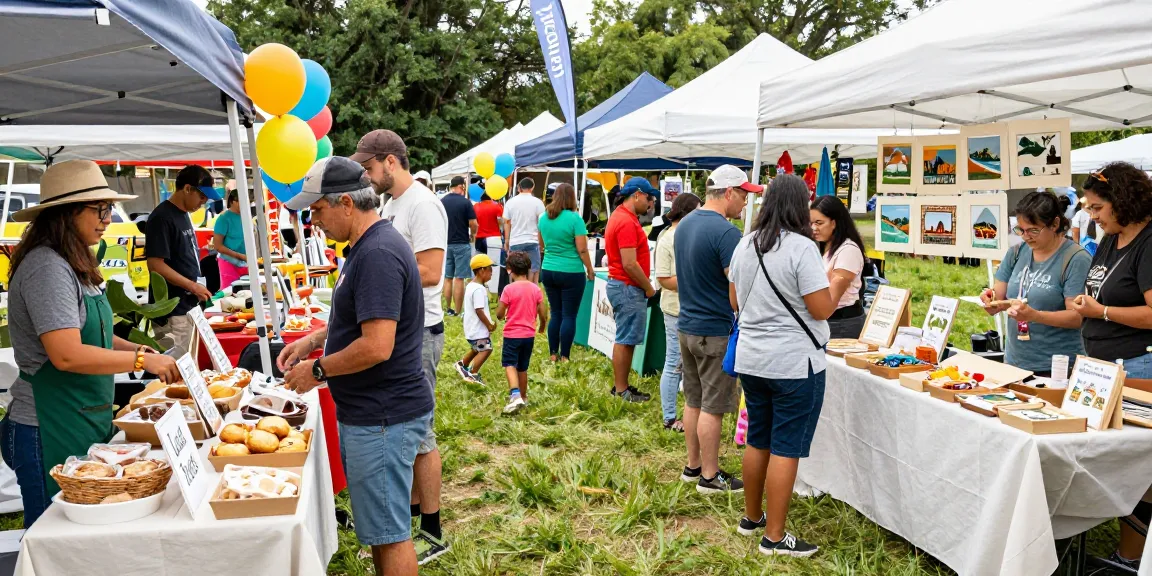 Community marketplace scene showcasing local vendors and visitors engaging with BedPersonal for free classifieds.