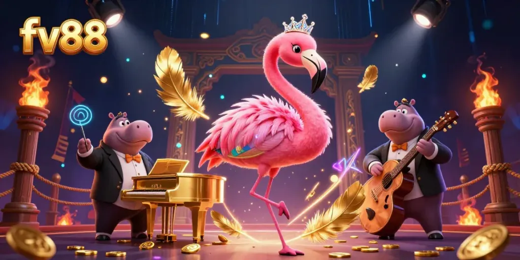 Engage in the vibrant casino scene at fv88 with an interactive lounge featuring whimsical characters and captivating elements.