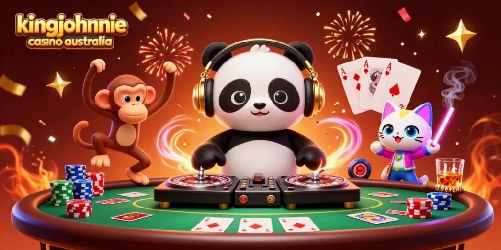 Engage with kingjohnnie casino australia through vibrant 3D characters dancing and gaming.