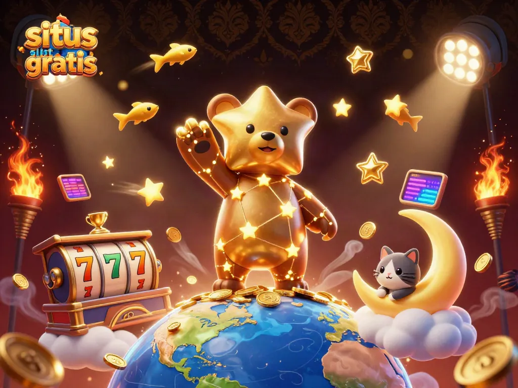 Engage with situs slot gratis featuring vibrant 3D casino elements and charming characters in a dynamic atmosphere.