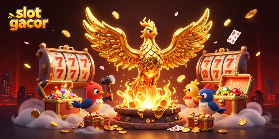 Slot gacor memberikan keberuntungan dengan simbol slot dan koin emas yang berhamburan.